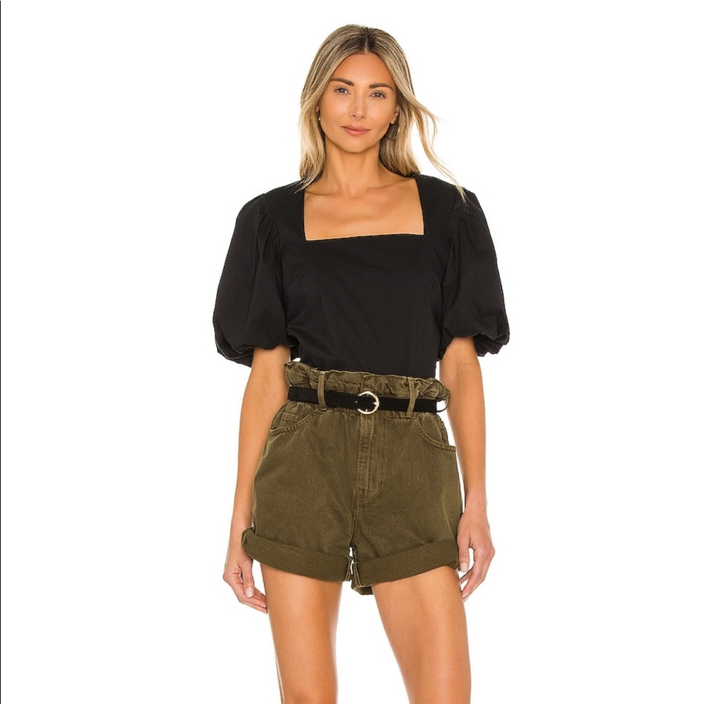 Frame Denim Green Jean Shorts with Belted Waist